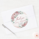 Sticker Rond Mariage bohème roses feuillage doré (Enveloppe)
