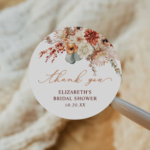 Sticker Rond Mariage Bohème Terracotta Fleurs Automne