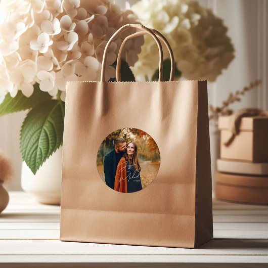 Sticker Rond Mariage Boho de script élégant photo