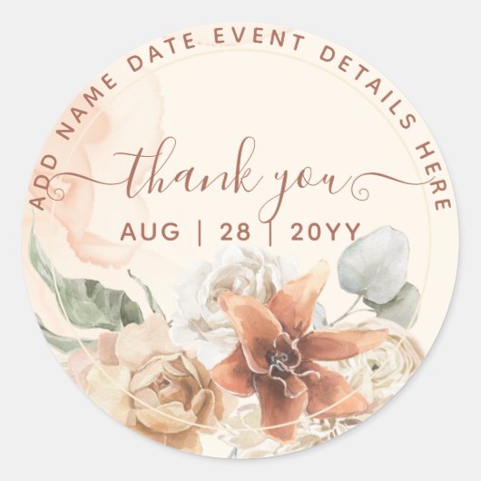 Sticker Rond Mariage Boho en laiton rose Rose (Devant)