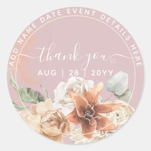 Sticker Rond Mariage Boho en laiton rose Rose (Devant)