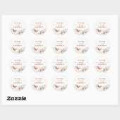 Sticker Rond Mariage Boho en terre cuite et fleurs blanches (Feuille)