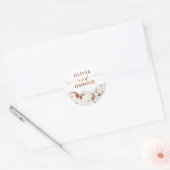 Sticker Rond Mariage Boho en terre cuite et fleurs blanches (Enveloppe)