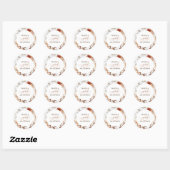 Sticker Rond Mariage Boho en terre cuite et fleurs blanches (Feuille)