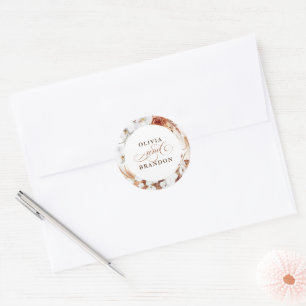 Sticker Rond Mariage Boho en terre cuite et fleurs blanches