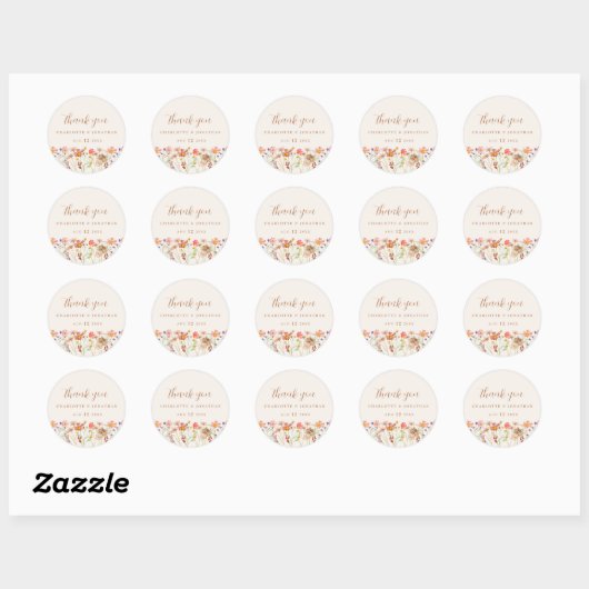 Sticker Rond Mariage Boho Fleur sauvage aquarelle (Feuille)