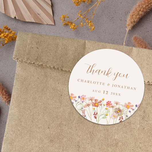 Sticker Rond Mariage Boho Fleur sauvage aquarelle