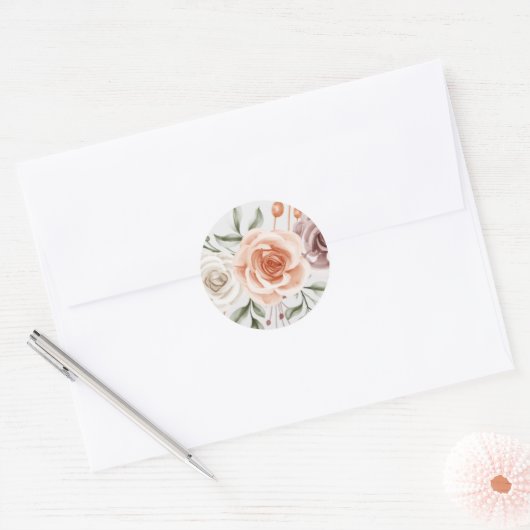 Sticker Rond Mariage Boho rustique - Aquarelle Florale (Enveloppe)