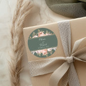 Sticker Rond Mariage Boho Sage Green Peonies