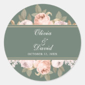 Sticker Rond Mariage Boho Sage Green Peonies (Devant)
