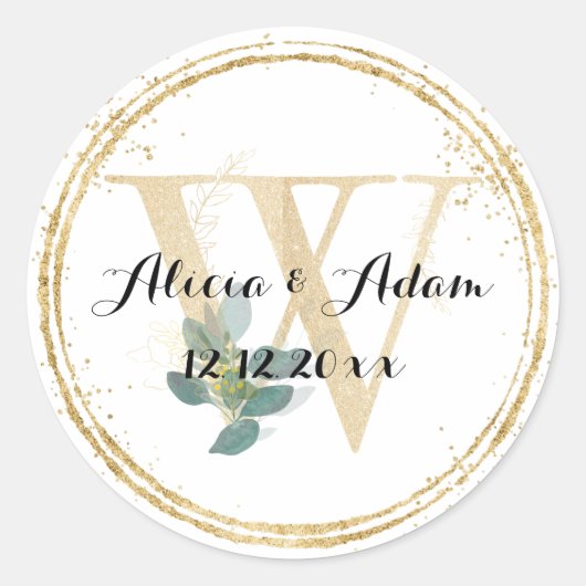 Sticker Rond Mariage bordure or Monogram W (Devant)