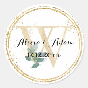 Sticker Rond Mariage bordure or Monogram W
