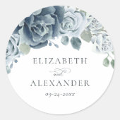 Sticker Rond Mariage botanique bleu Dusty Floral (Devant)