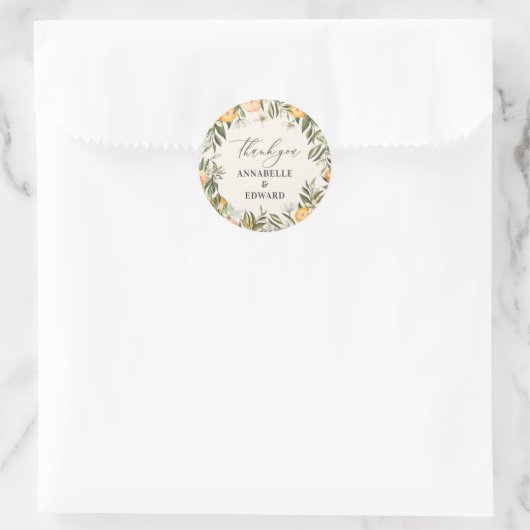 Sticker Rond mariage botanique d'agrumes d'orange merci pour (Sac)