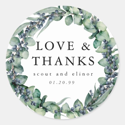 Sticker Rond Mariage botanique Eucalyptus Faveur (Devant)