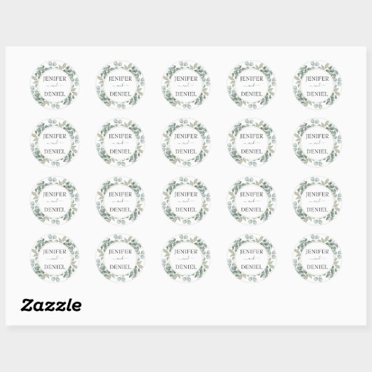Sticker Rond Mariage botanique Eucalyptus Greenery (Feuille)
