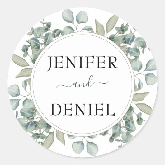 Sticker Rond Mariage botanique Eucalyptus Greenery (Devant)