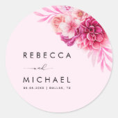 Sticker Rond Mariage botanique floral rose chaud vibrant (Devant)