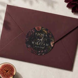 Sticker Rond Mariage Botanique Foncé aux Prunes