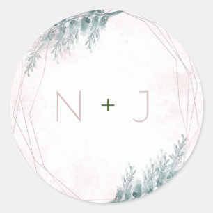 Sticker Rond Mariage Botanique Géométrique à l'Aquarelle Rose F