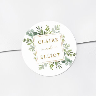 Sticker Rond Mariage Botanique Gold Greenery