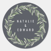 Sticker Rond Mariage botanique moderne de couronne d'olivier aq (Devant)