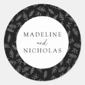 Sticker Rond Mariage botanique moderne noir et blanc (Devant)