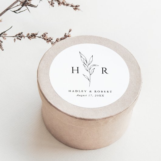 Sticker Rond Mariage botanique monogramme simple