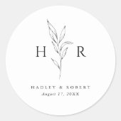 Sticker Rond Mariage botanique monogramme simple (Devant)