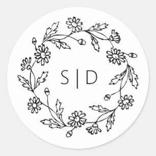 Sticker Rond Mariage botanique noir blanc