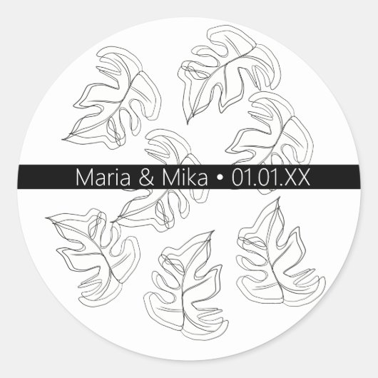 Sticker Rond Mariage botanique noir de Monstera (Devant)