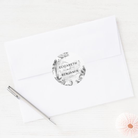 Sticker Rond Mariage botanique noir et blanc (Enveloppe)