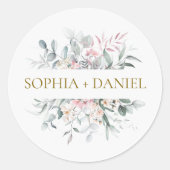 Sticker Rond Mariage botanique rose pâle à fleurs Eucalyptus (Devant)