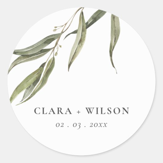 Sticker Rond Mariage botanique simple d'Eucalyptus (Devant)