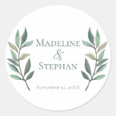 Sticker Rond Mariage botanique simple Eucalyptus Leaf (Devant)