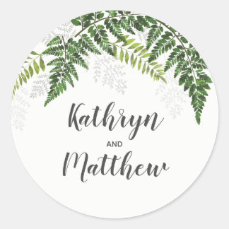Sticker Rond Mariage botanique tropical de la fougère Favoriser