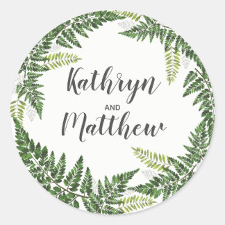 Sticker Rond Mariage botanique tropical de la fougère Favoriser