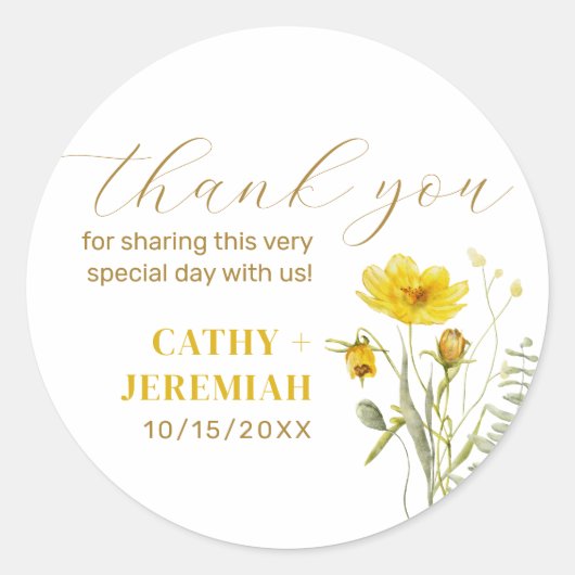 Sticker Rond Mariage Bouquet Fleur sauvage jaune Fleurs de prai (Devant)