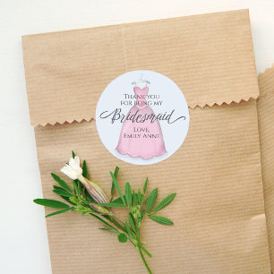 Sticker Rond Mariage Bridesmaid Merci rose
