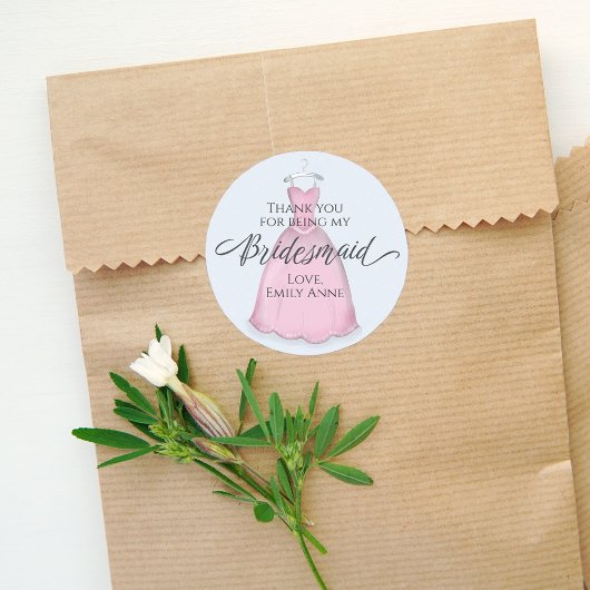 Sticker Rond Mariage Bridesmaid Merci rose