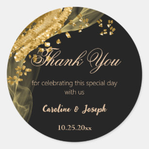 Sticker Rond Mariage brillant noir et or riche