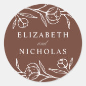 Sticker Rond Mariage Brown floral esquissé (Devant)