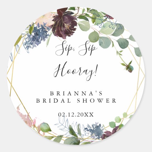 Sticker Rond Mariage Burgundy Gold Sip Sip Hooray (Devant)