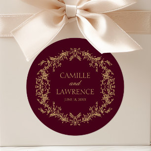 Sticker Rond Mariage cadre floral toile champagne Bourgogne