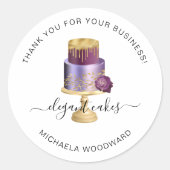 Sticker Rond Mariage Cake Purple Bakery Merci (Devant)