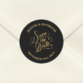 Sticker Rond Mariage calligraphie Black Gold Foil Enregistrer l