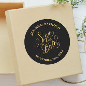 Sticker Rond Mariage calligraphie Black Gold Foil Enregistrer l