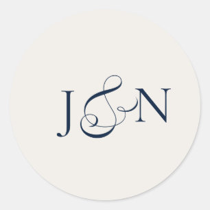 Sticker Rond Mariage Calligraphie Bleu Nuit Ivoire Classique