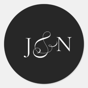 Sticker Rond Mariage Calligraphie Ivoire Noir Classique