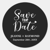 Sticker Rond Mariage Calligraphie Simple Noir Faire-Part de Dat (Devant)